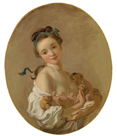 Ragazza giovane che tiene due cuccioli, c.1770 da Jean Honore Fragonard