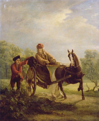 Voltaire (1694-1778) in un cabriolet a Ferney da Jean Huber