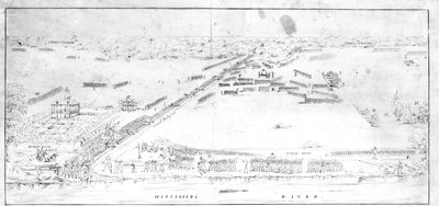 Veduta della battaglia vicino alla piantagione di Chalmette, 8 gennaio 1815 da Jean Hyacinthe Laclotte