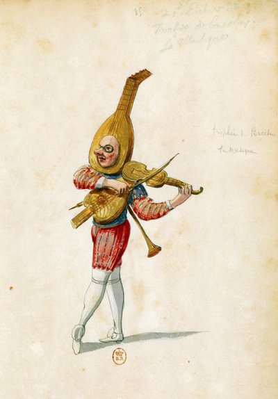 Bozzetto di costume di Jean Berain il Vecchio per Le feste di Amore e di Bacco, balletto di Jean-Baptiste Lully, rappresentato al Palais-Royal di Parigi, 15 novembre da Jean I  Berain