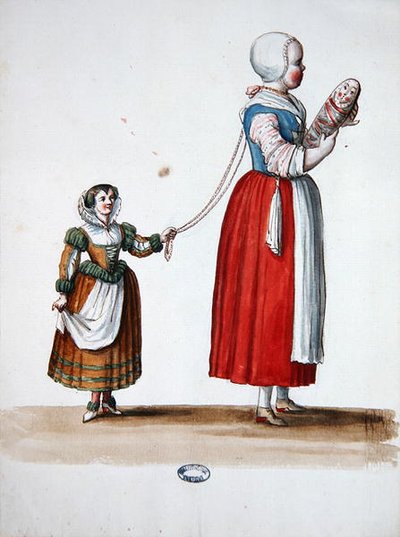 Due giovani ragazze, costume teatrale per le celebrazioni e le feste di Luigi XIV da Jean I  Berain