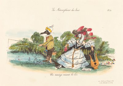 Metamorfosi del Giorno: Un Matrimonio Convenzionale da Jean Ignace Isidore Grandville