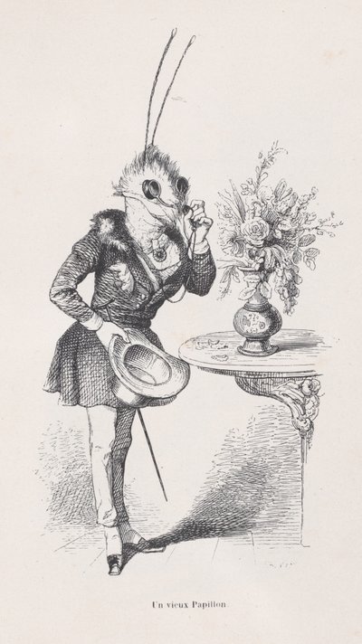 Una vecchia farfalla da Scene della vita privata e pubblica degli animali, ca. 1837-47 da Jean Ignace Isidore Gérard