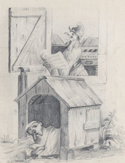 Cane nella cuccia, gallo che canta alla finestra da Jean Ignace Isidore Gérard