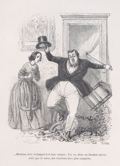 ...Felice di cavarsela così a buon mercato. da Le piccole miserie della vita umana, 1843 da Jean Ignace Isidore Gérard