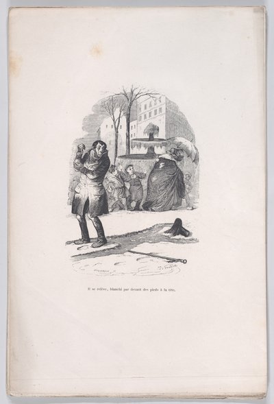 Si Alza, Coperto dalla Testa ai Piedi di Neve. dalle Piccole Miserie della Vita Umana, 1843 da Jean Ignace Isidore Gérard