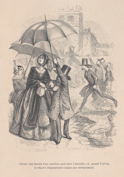 Avevo troppo bisogno di un omnibus, ma appena inizia a piovere, sembrano tutti sparire..., 1843 da Jean Ignace Isidore Gérard