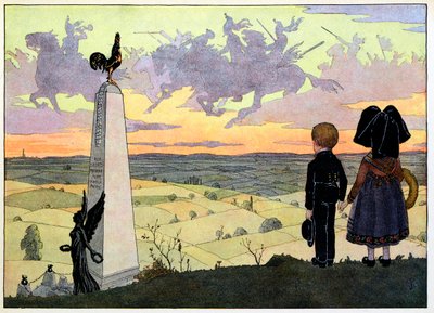 Il mio villaggio, quelli che non dimenticano: Il campo di battaglia (Monumento di Geisberg con i due bambini Spinner che posano per Hansi) da Jean Jacques (1873 1951) Waltz