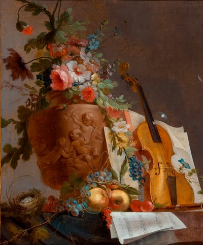 Natura morta con fiori e violino da Jean Jacques Bachelier