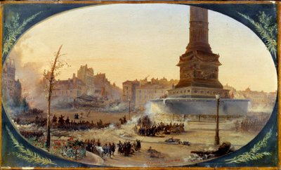 Veduta della Place de la Bastille e della barricata all