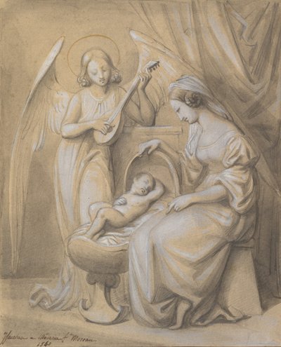 Vergine e Bambino adorati da un angelo che suona il liuto da Jean Jacques Feuchere