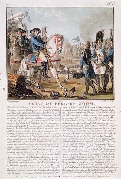 La presa di Berg-op-Zoom, Paesi Bassi, 1747, inciso da Jean Baptiste Morret, 1787 da Jean Jacques Francois Le Barbier