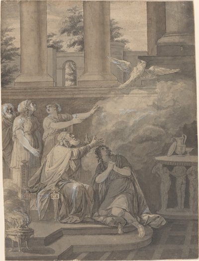 Pallade Atena in forma di uccello lascia Nestore e Telemaco da Jean Jacques François Le Barbier I