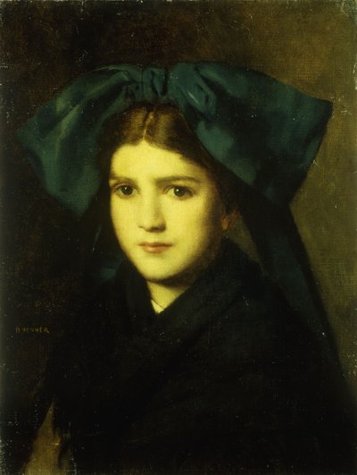 Ritratto di una giovane ragazza con un fiocco nei capelli da Jean Jacques Henner