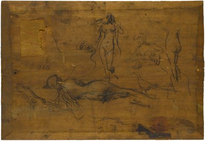 Bambina con nastro blu (recto) / Cinque studi di nudo, un pavone e una testa di profilo (verso) da Jean Jacques Henner