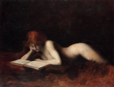 Donna nuda reclinata che legge un libro da Jean Jacques Henner