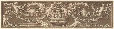 Fregio ornamentale con putti, foglie di acanto e ghirlande di frutta da Jean Jacques Lagrenee