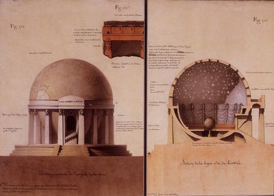 Il Tempio della Terra - Elevazione e taglio di Lequeu da Jean Jacques Lequeu