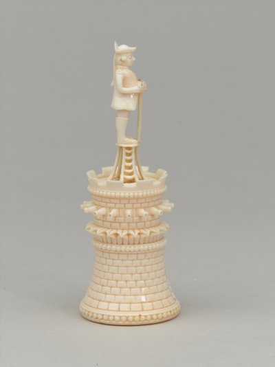 Torre bianca, pezzo degli scacchi, India, circa 1820 da Jean Jacques Scherrer
