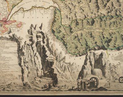 Nova Helvetiae tabula geographica illustrissimis et potentissimis cantonibus et rebuspublicis reformatae religionis Tigurinae, Bernensi, Glaronensi, Basiliensi, Scaphusianae, Abbatis Cellanae (dettaglio) da Jean Jacques Scheuchzer