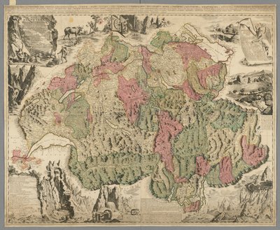 Nova Helvetiae tabula geographica illustrissimis et potentissimis cantonibus et rebuspublicis reformatae religionis Tigurinae, Bernensi, Glaronensi, Basiliensi, Scaphusianae, Abbatis Cellanae, c.1712 da Jean Jacques Scheuchzer
