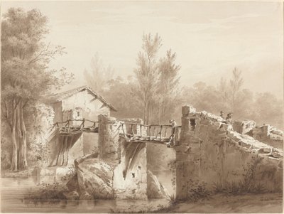 Strada di campagna su un antico ponte da Jean Jacques de Boissieu