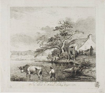 Un pastore e un toro che attraversano un fiume da Jean Jacques de Boissieu