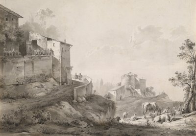 Paesaggio Illuminato dal Sole con Case sulla Collina da Jean Jacques de Boissieu