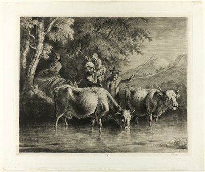 Bestiame e contadini che guadano un ruscello da Jean Jacques de Boissieu