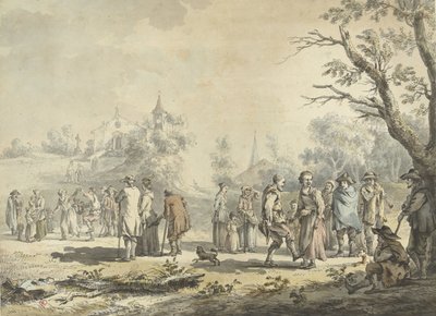 Contadini danzanti e spettatori in un villaggio da Jean Jacques de Boissieu