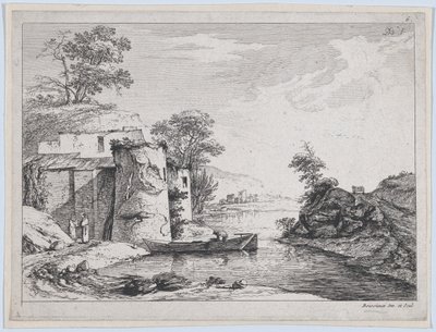 Vecchie torri su una riva del fiume, 1763 da Jean Jacques de Boissieu