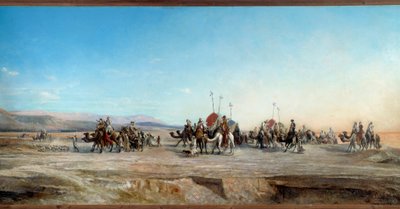 Alla ricerca di un campo. Carovane nomadi e cammelli nel deserto da Jean Joseph Bellel