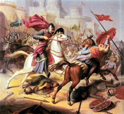 Prima crociata: Roberto II duca di Normandia detto Roberto Courteheuse combatte un soldato musulmano durante l