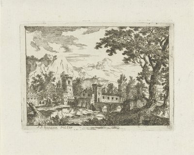 Edifici in pietra su un fiume da Jean Joseph Hanson