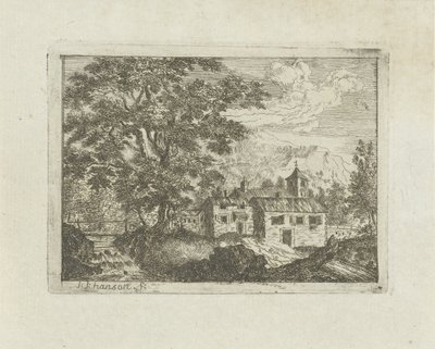 Casa fortificata vicino a una cascata da Jean Joseph Hanson