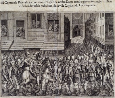 Entrata di Enrico IV (1553 - 1610) a Parigi il 22 marzo 1594 e ingresso alla Cattedrale di Notre Dame per assistere alla Messa - Incisione di Jean Lecler, dopo Bollery, Museo di Notre Dame de Paris da Jean Leclerc