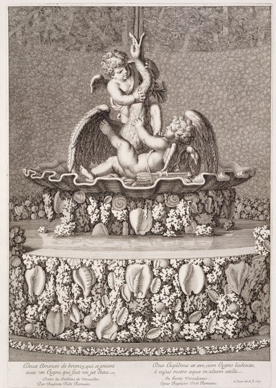 Fontana con due cupidi e un cigno, progettata da Jean-Baptiste Tuby, a Versailles, 1677 da Jean Lepautre