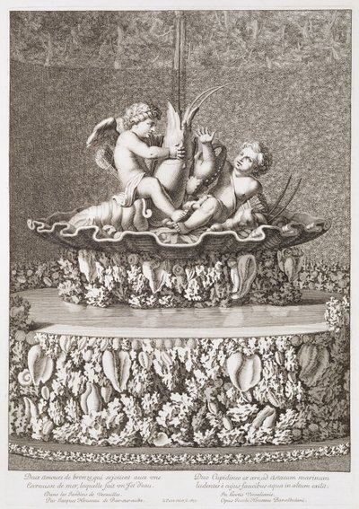 Fontana con due cupidi che cavalcano un gambero, progettata da Jacques Houseau, a Versailles, 1677 da Jean Lepautre