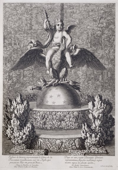 Fontane con un bambino che rappresenta il Genio del Potere Reale di Pierre le Gros, a Versailles, 1677 da Jean Lepautre