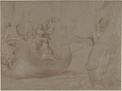 Il rapimento di Elena di Troia (penna e inchiostro nero con lavaggio marrone su carta grigia) da Jean Lepautre