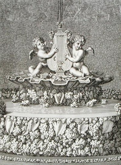 Due Cupidi che tengono una lira, una fontana a Versailles da Jean Lepautre
