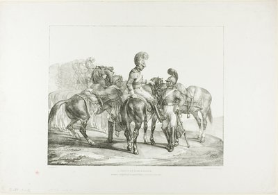 Un gruppo di guardie della vita, tavola 5 da Vari soggetti disegnati dal vero su pietra da Jean Louis André Théodore Géricault