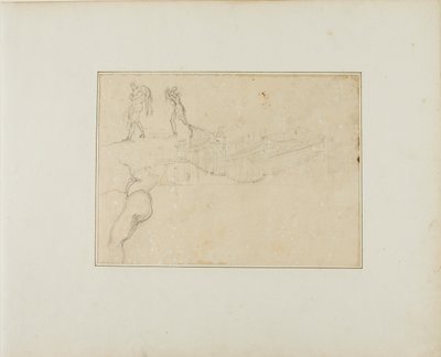 Sezione di una sala a pilastri e tre schizzi di figure da Jean Louis André Théodore Géricault