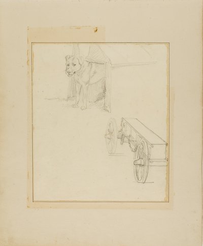 Cane in piedi in una casa per cani e studio di un carrello per munizioni da Jean Louis André Théodore Géricault