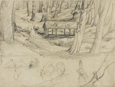Interno della foresta con capanna di paglia e altri schizzi da Jean Louis André Théodore Géricault