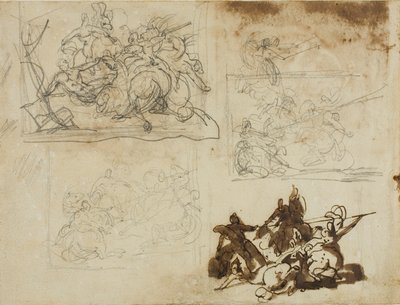 Quattro schizzi per una battaglia di cavalleria da Jean Louis André Théodore Géricault