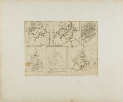 Quattro schizzi di un trombettiere a cavallo e di un lanciere polacco da Jean Louis André Théodore Géricault