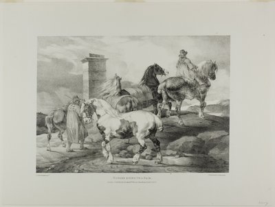 Cavalli che vanno a una fiera, piatto 3 da Vari soggetti disegnati dal vero e su pietra (The English Suite) da Jean Louis André Théodore Géricault