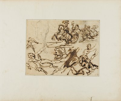 Foglio di schizzi: Lancieri, Nudi in difficoltà, Altri soggetti da Jean Louis André Théodore Géricault