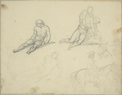 Schizzi: Nudo reclinato, Uomo che sostiene il corpo di da Jean Louis André Théodore Géricault
